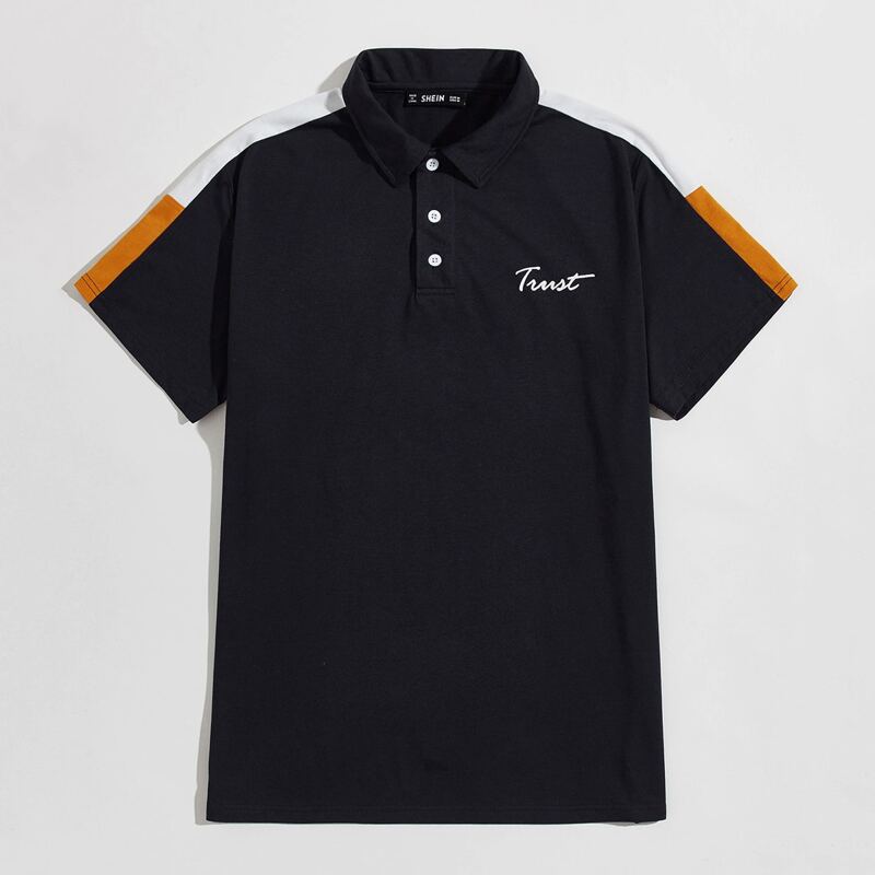 

Guys Letter Graphic Colorblock Polo Shirt, Navy blue