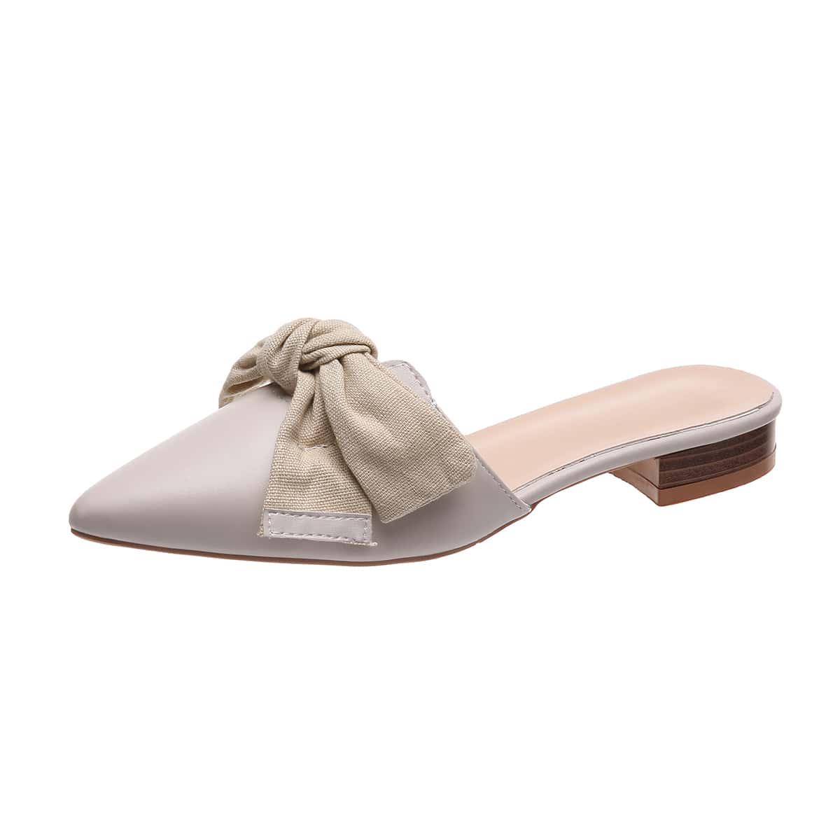 

Bow Tie Flat Mules, Beige
