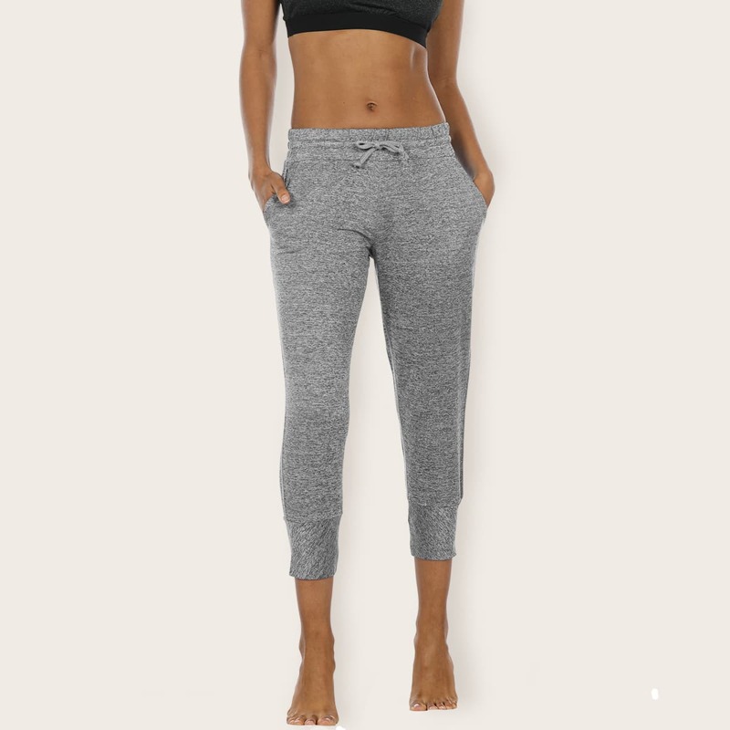 

Icyzone Tie Waist Capri Sports Pants, Grey