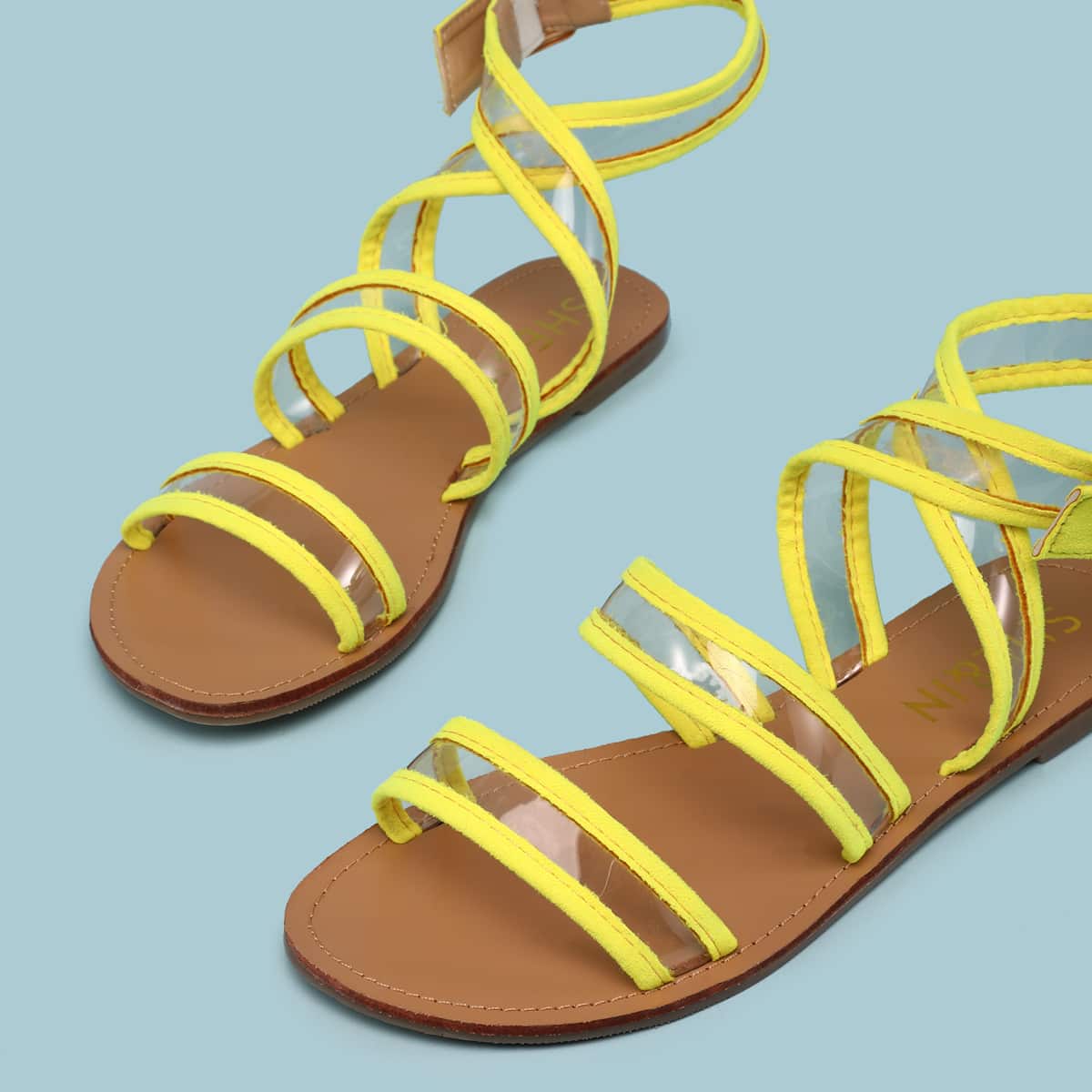 

Clear Open Toe Ankle Strap Sandals, Yellow