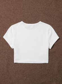 Muchica Slogan and Figure Graphic Crop Top - White - View 2