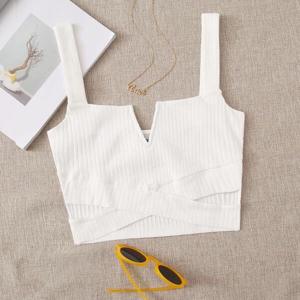 

Crisscross Hem Crop Tank Top, White