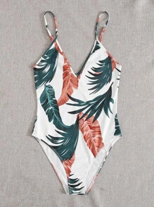SHEIN VCAY Jungle Leaf Print Cami Bodysuit - Multicolor - View 3