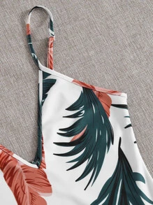 SHEIN VCAY Jungle Leaf Print Cami Bodysuit - Multicolor - View 4