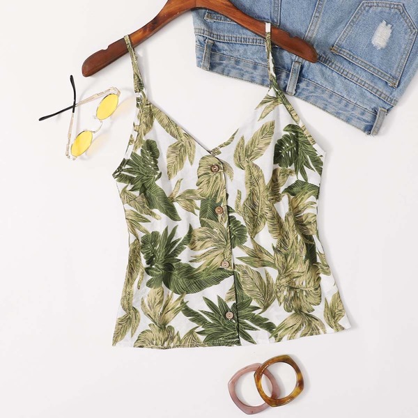 

Button Front Tropical Cami Top, Multicolor