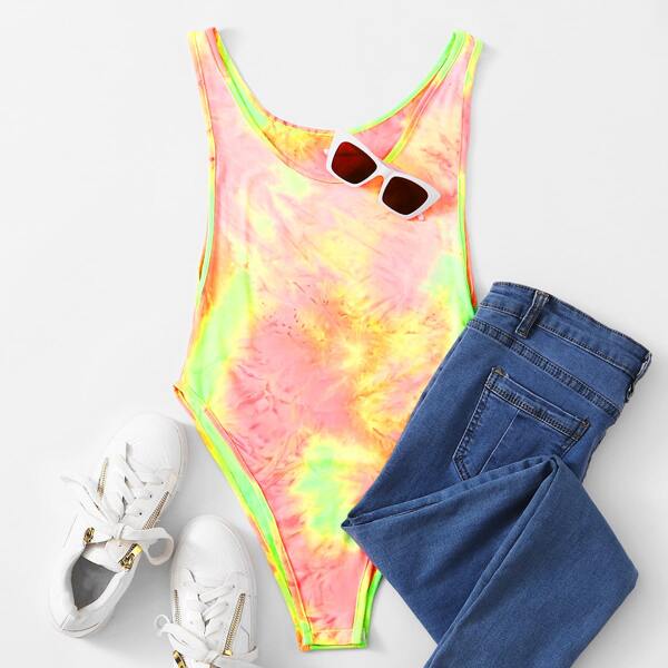 

Tie Dye Slim Fit Tank Bodysuit, Multicolor