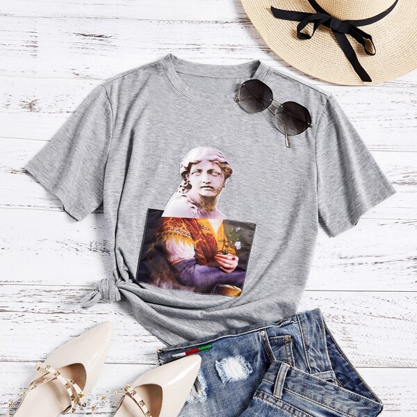 

Футболка с принтом, Светло-серый