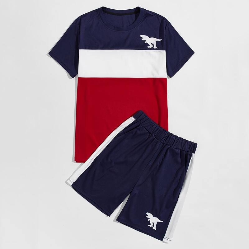 

Guys Cartoon Graphic Color Block Tee & Shorts, Multicolor