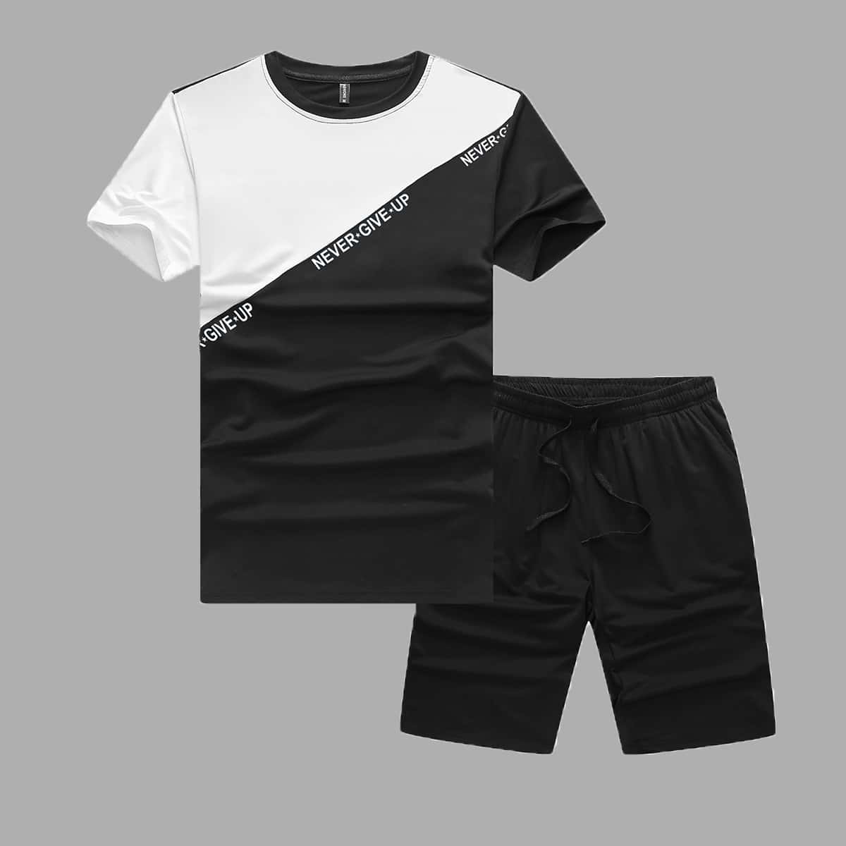 

Guys Colorblock Letter Graphic Tee & Shorts, Black