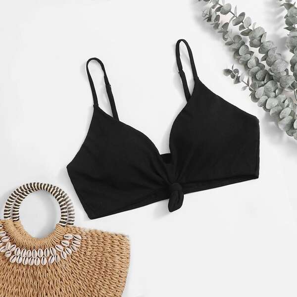 

Plus Knot Front Bikini Top, Black