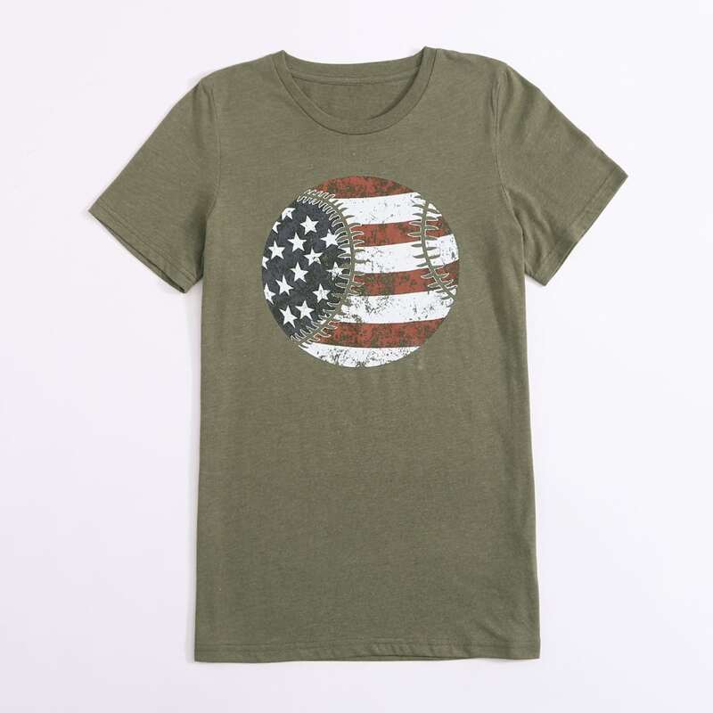 

American Flag Graphic Tee, Army green