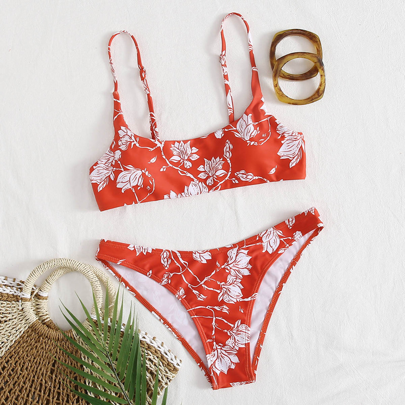 

Floral High Cut Bikini Swimsuit, Orange