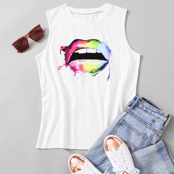

Figure Graphic Round Neck Tank Top, White