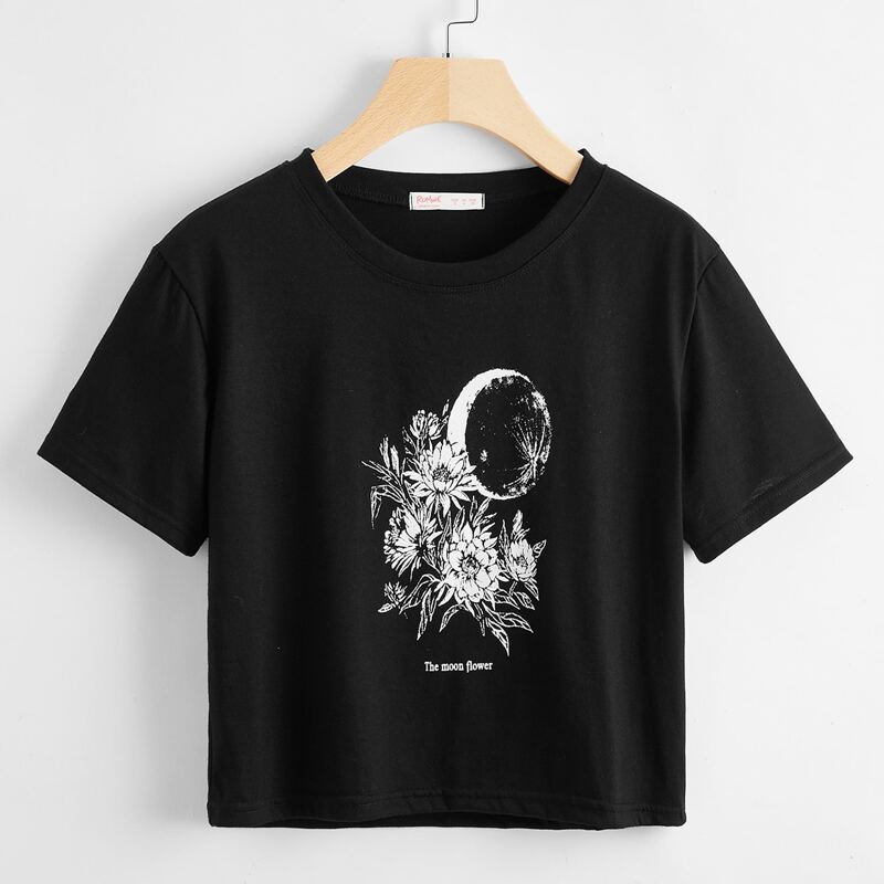 

Flower Graphic Black Tee