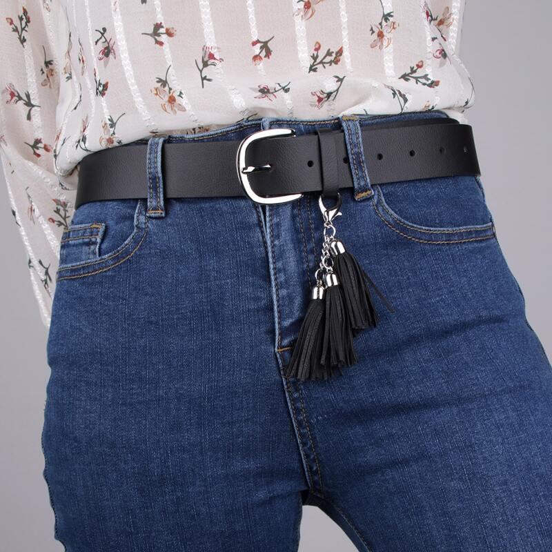 

Tassel Decor Buckle Belt, Black