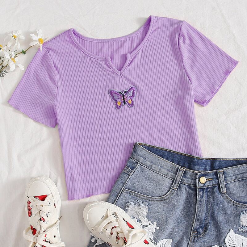 

Butterfly Patched Crop Tee, Lilac purple