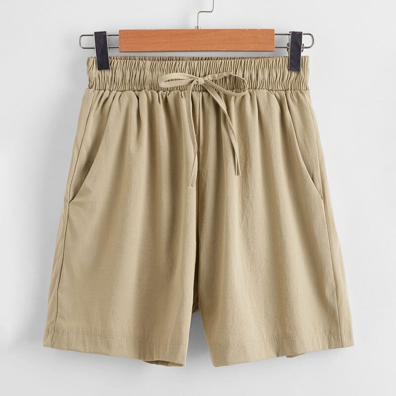 

Solid Tie Front Shorts, Khaki