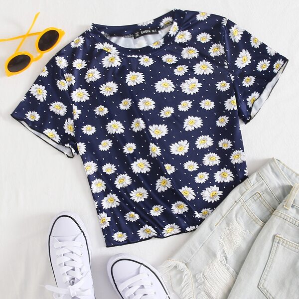 

Allover Daisy Print Tee, Navy blue