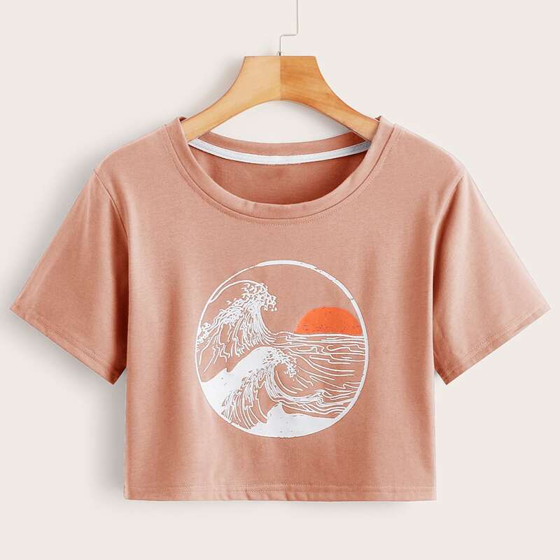 

Wave Graphic Tee, Coral pink
