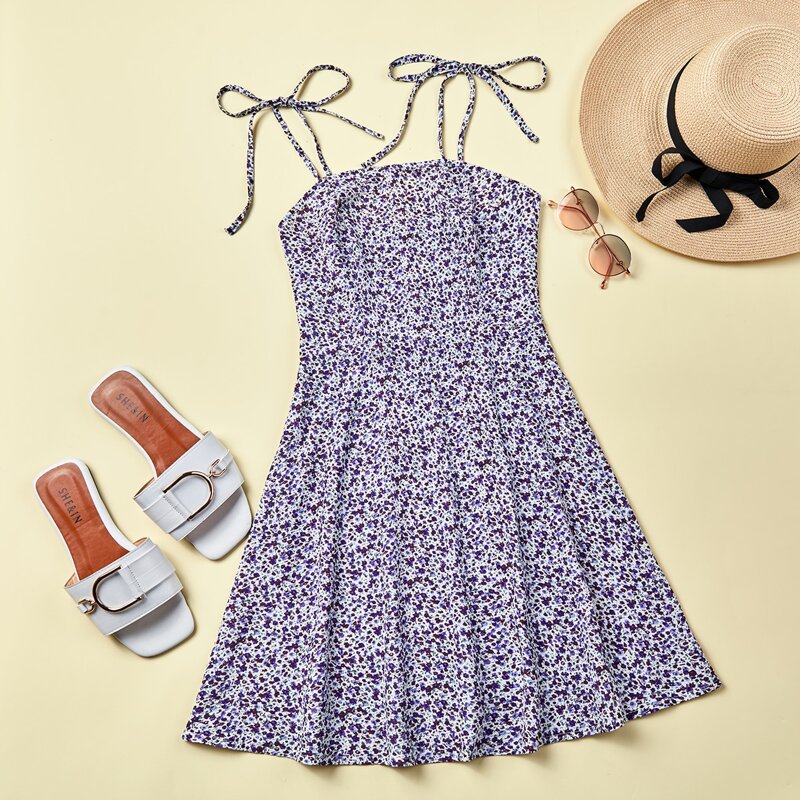 

Chiffon Ditsy Floral Sundress, Violet purple