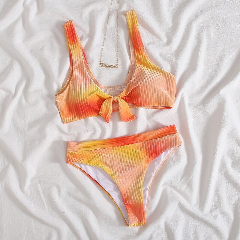 

Velvet Ombre Knot Front Bikini Swimsuit, Orange