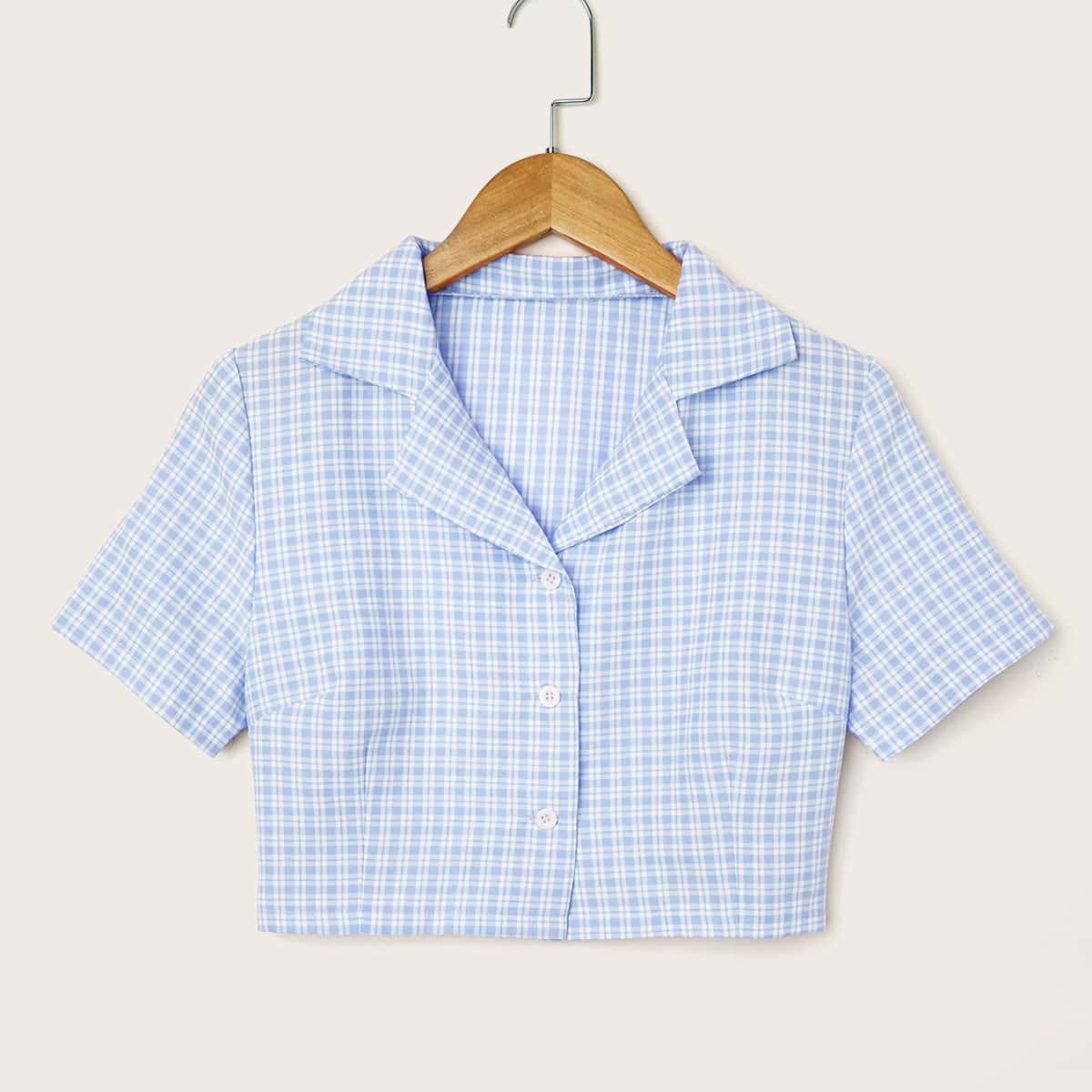 

Plaid Crop Shirt, Baby blue