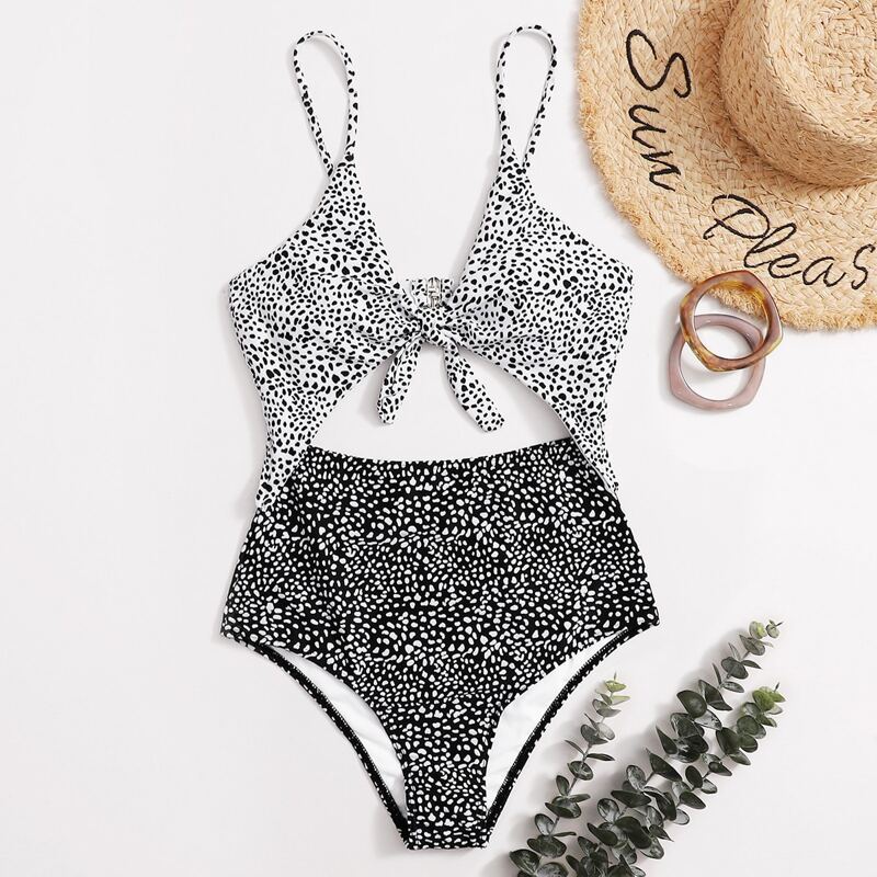 

Dalmatian Cut-out One Piece Swimsuit, Black and white