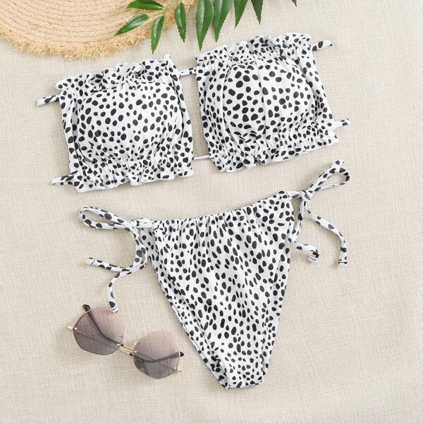 

Dalmatian Bandeau Tie Side Bikini Swimsuit, Black and white