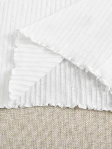 SHEIN Slogan Graphic Lettuce Edge Rib-knit Crop Tee - White - View 5