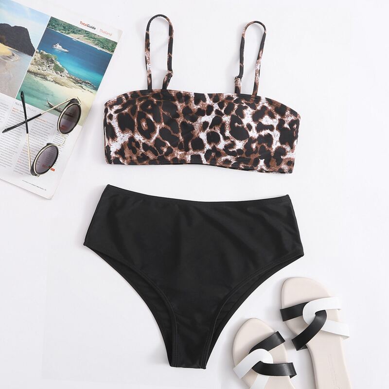 

Leopard High Waisted Bikini Swimsuit, Multicolor
