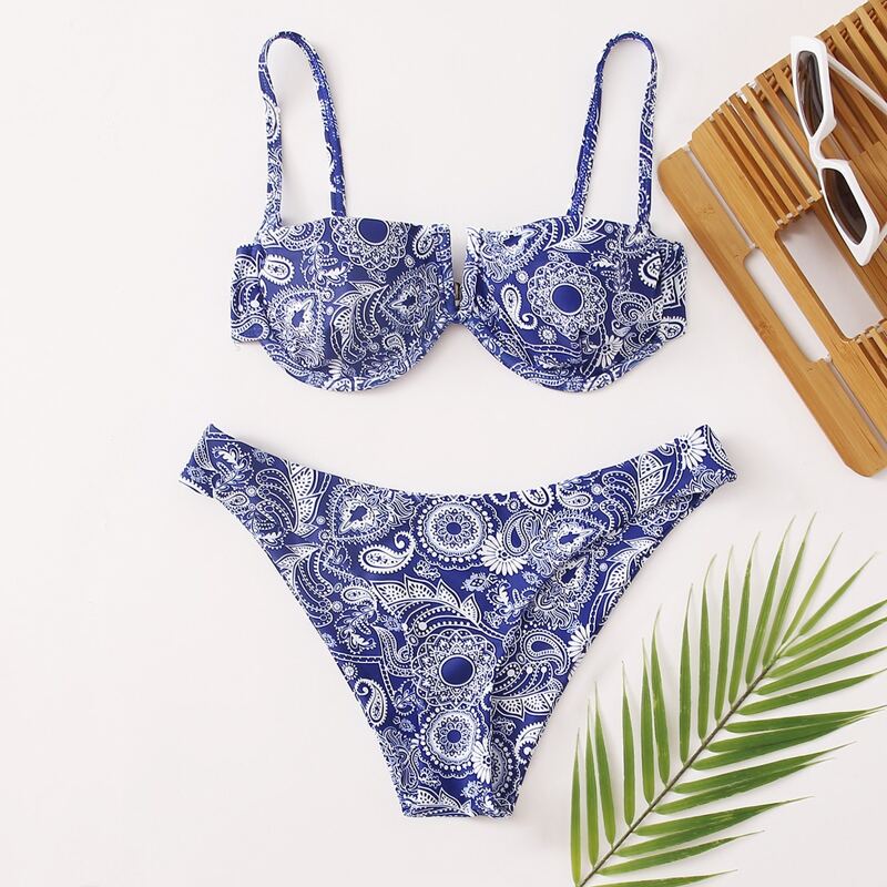 

Paisley V Wired Bikini Swimsuit, Multicolor