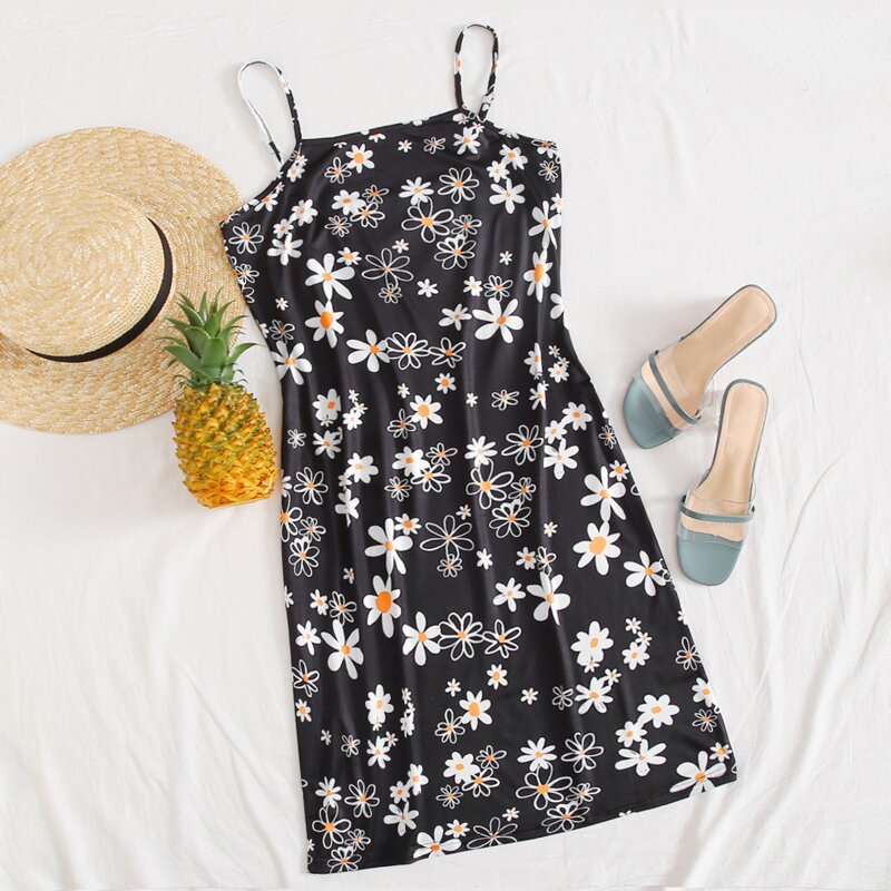 

Allover Floral Print Cami Dress, Black