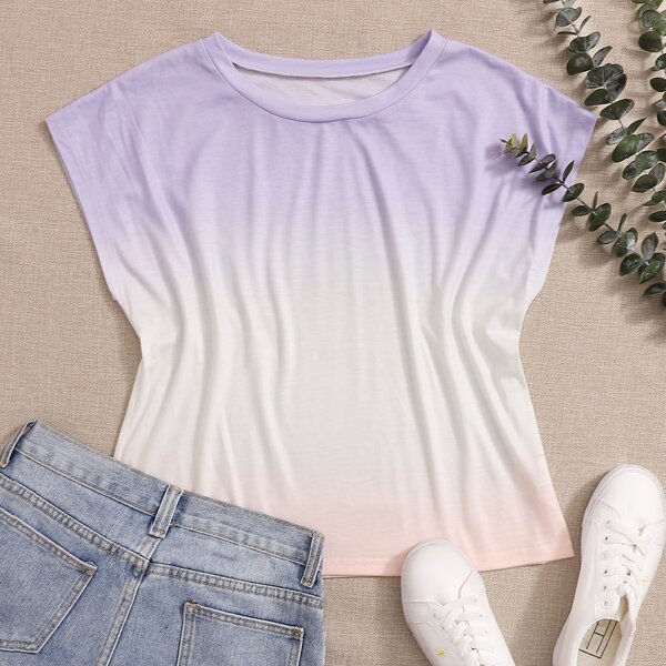 

Ombre Batwing Sleeve Tee, Multicolor