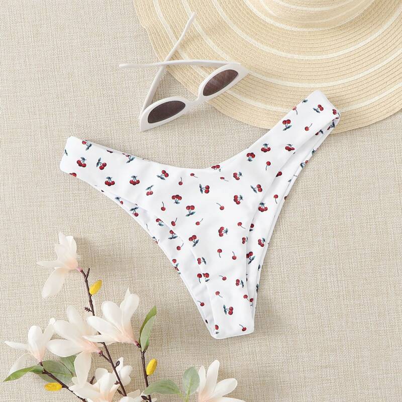 

Cherry Print High Leg Bikini Panty, White