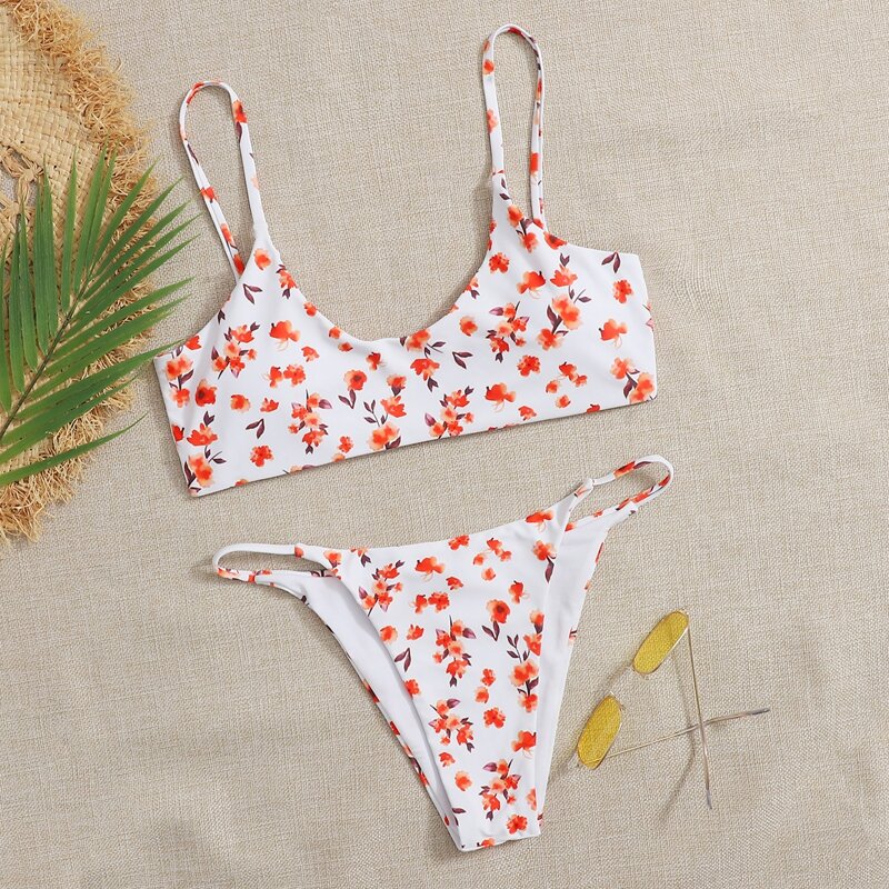 

Floral Tanga Bikini Swimsuit, Multicolor
