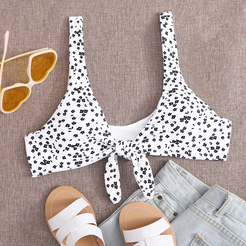 

Ditsy Floral Knot Front Bikini Top, White