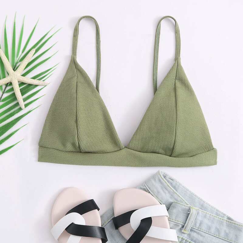 

Rib Seam Detail Triangle Bikini Top, Army green