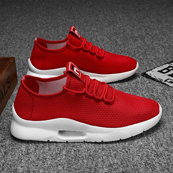 

Men Lace-up Front Knit Sneakers, Red