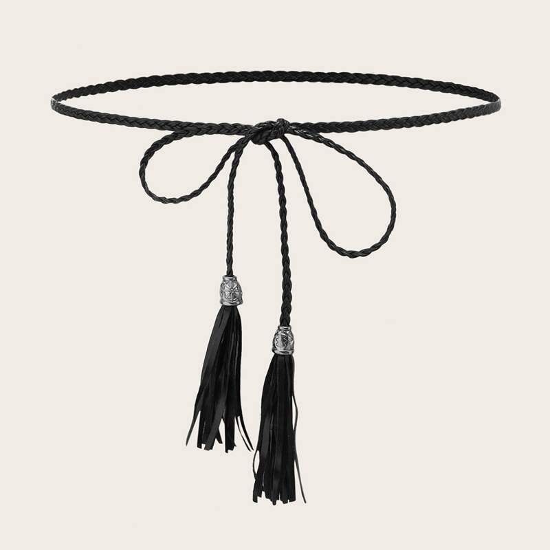 

Tassel Braided Rope Belt, Black