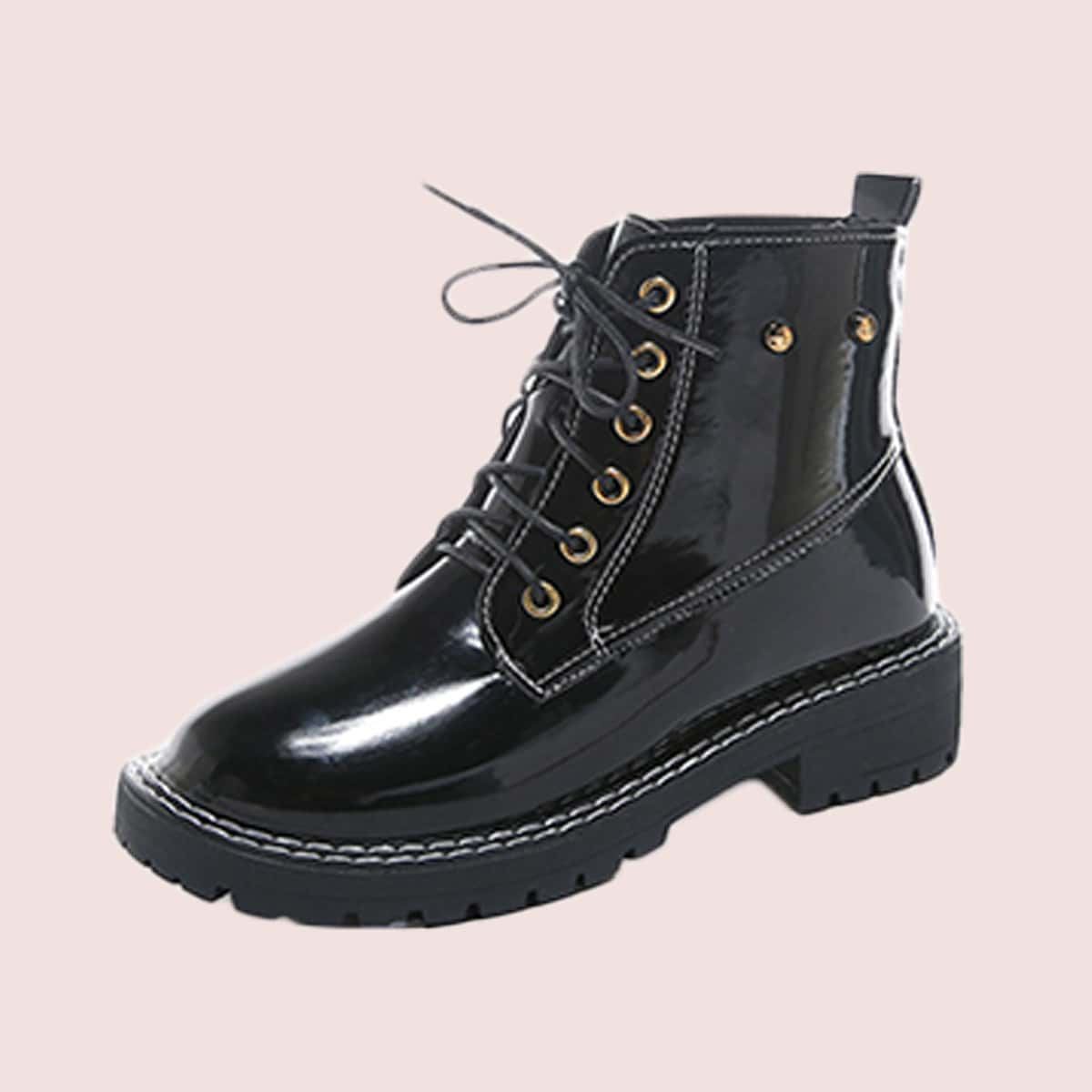 

Lace-up Combat Boots, Black