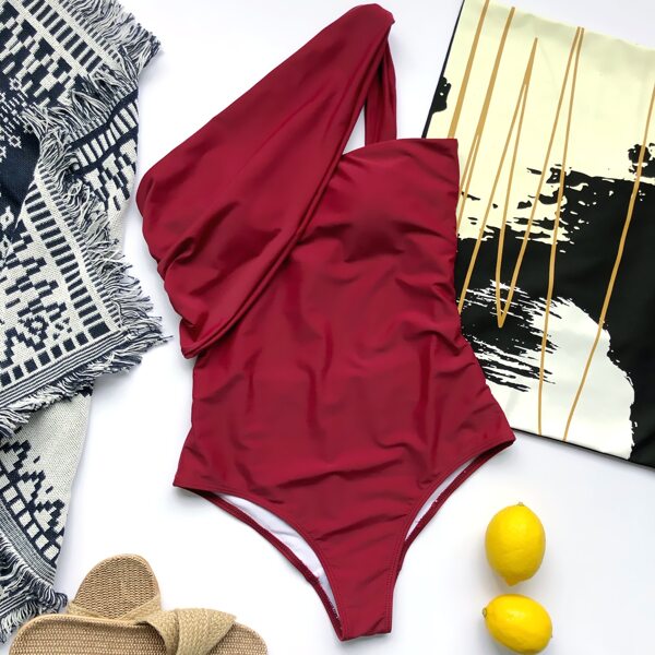 

One Shoulder One Piece Swimsuit, Burgundy