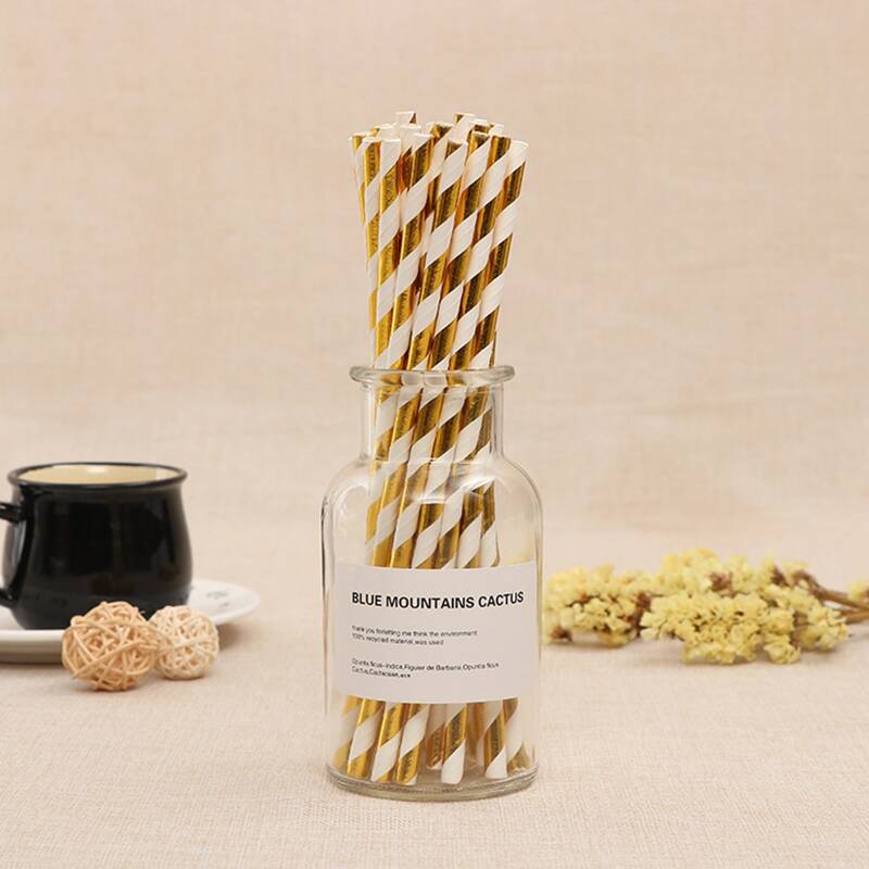 

50pcs Disposable Spiral Pattern Straw, Gold