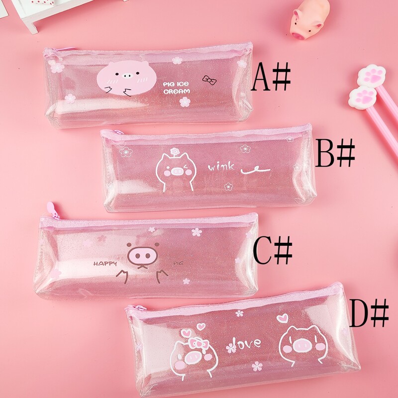 

1pc Pig Print Pencil Case, Clear