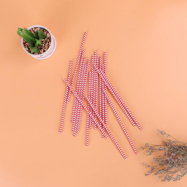 

50pcs Disposable Chevron Pattern Straw, Hot pink