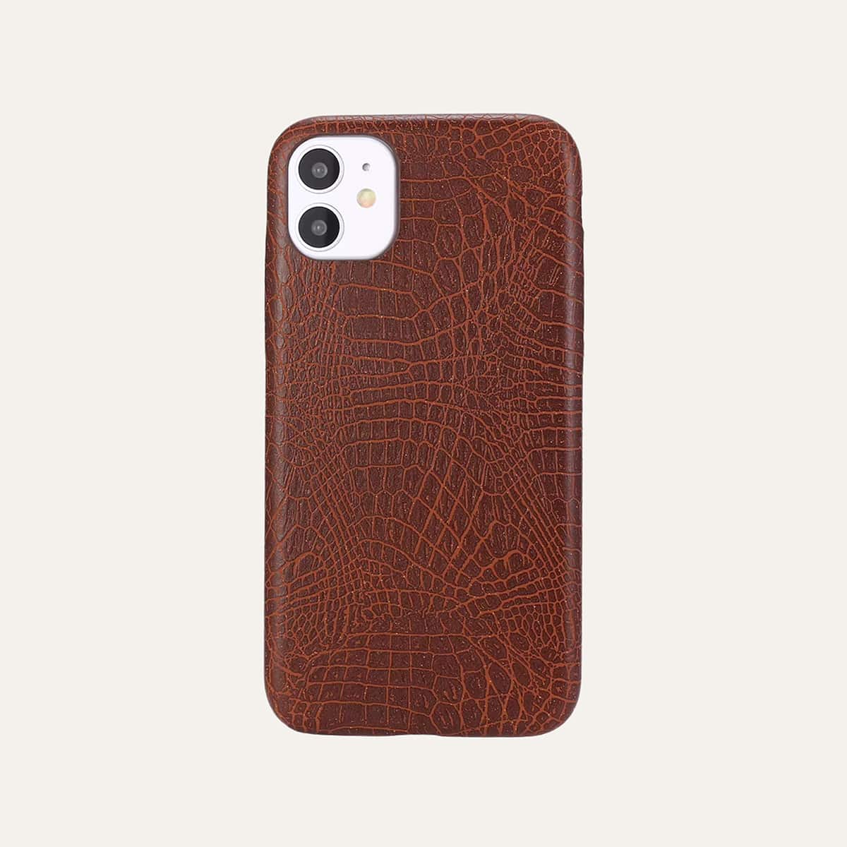 

1pc Croc Embossed iPhone Case, Brown