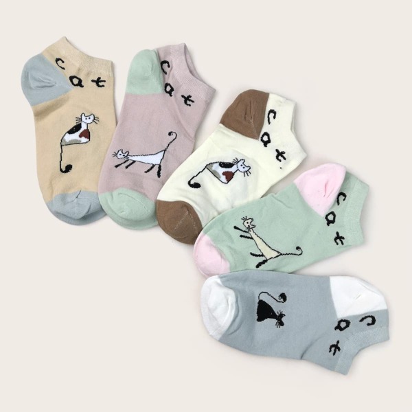 

5pairs Cartoon Animal Pattern Socks, Multicolor