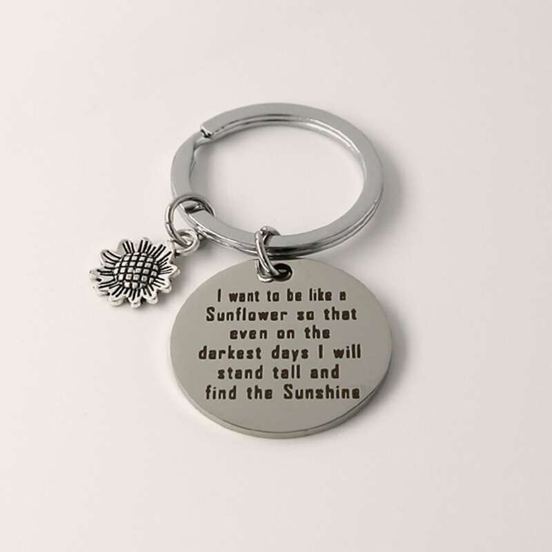 

Slogan Decor Flower Charm Keychain, Silver