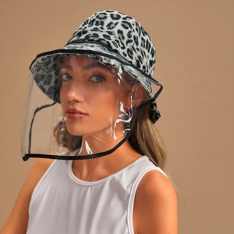 

Leopard Pattern Bucket Hat With Clear Face Shield, Multicolor
