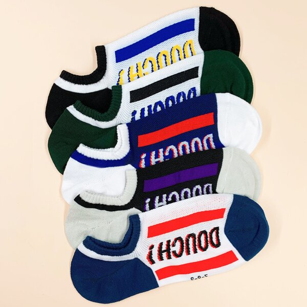 

5pairs Men Letter Mesh Socks, Multicolor