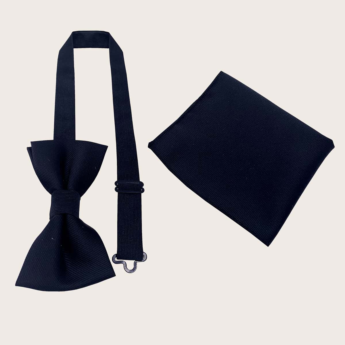 

2pcs Guys Tie & Pocket Square Set, Black